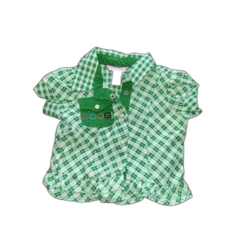 COOGI Baby Girls Top Green Check Ruffle Hem 6 9 Mo Snap Logo Pocket